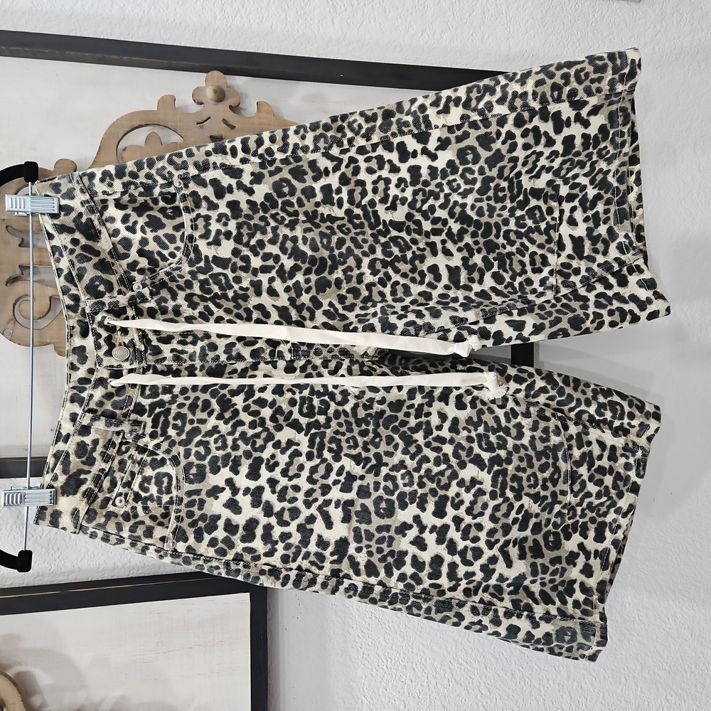 Leopard Print Drawstring Bermuda Shorts - Cream &… - image 2